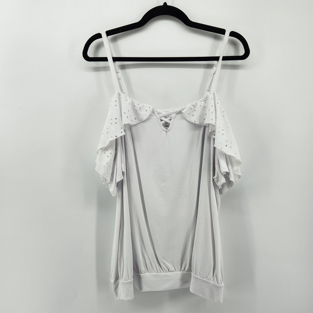 Torrid White Eyelet Ruffle Cold‎ Shoulder Super Soft Knit Top Blouse Plus 2X